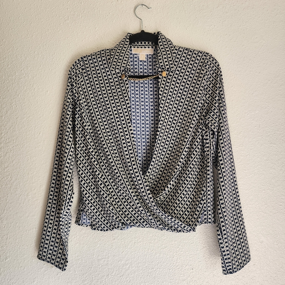 Michael Kors Navy and White Chain Blazer